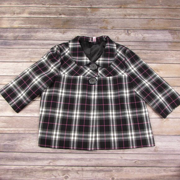 Dolled Up by FANG Large Jacket Plaid 3/4 Sleeve - Picture 1 of 7